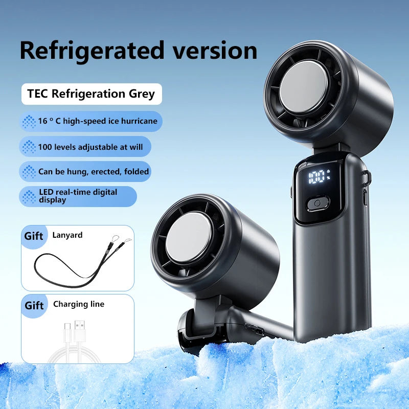 Lenovo Ice Cooling Handheld Fan 100 Speeds Turbo Portable USB Desk Fan Foldable/Hangable for Outdoor Fast Chill Ice Compress