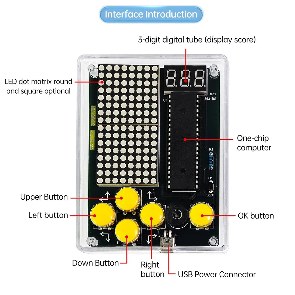 DIY Kit Electronic 7 Pixel Game Console LED Dot Matrix Digital Tube Display DIY Welding Practice Kit for Kids