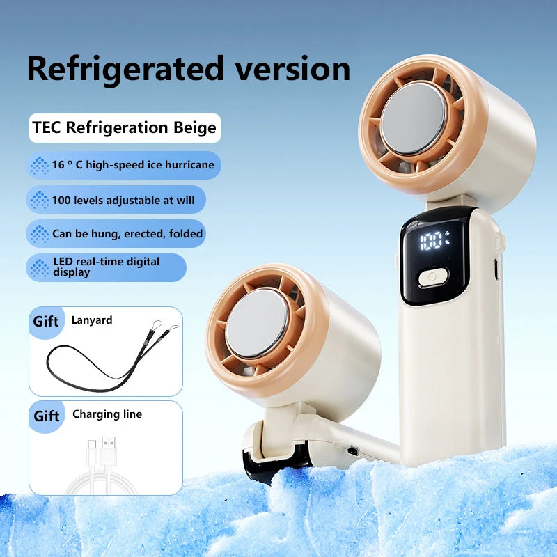 Lenovo Ice Cooling Handheld Fan 100 Speeds Turbo Portable USB Desk Fan Foldable/Hangable for Outdoor Fast Chill Ice Compress